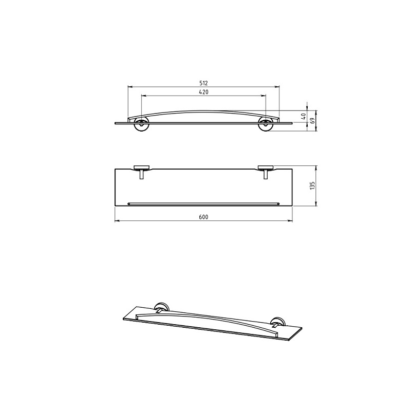 Polička Metalia 11 se zábradlím, sklo/chrom, Novaservis, 0153,0