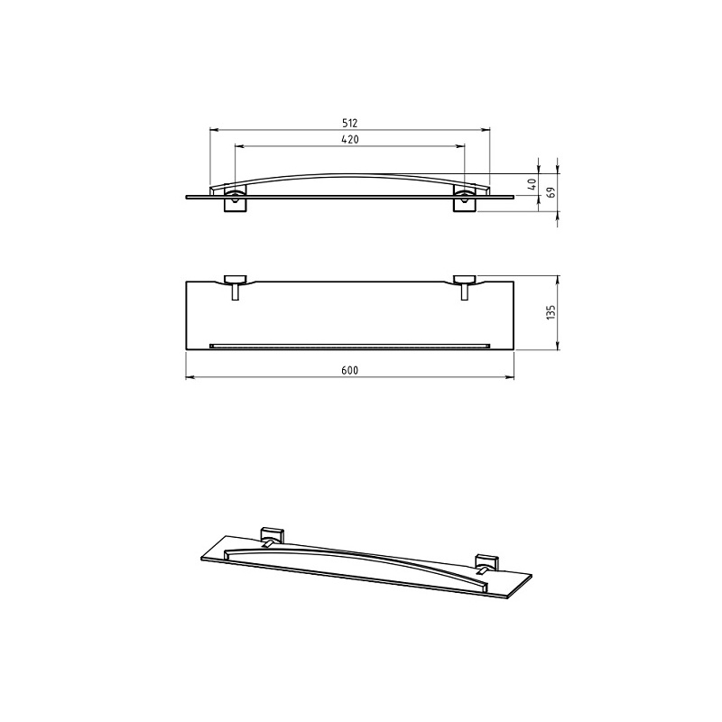 Polička rovná Metalia 12 se zábradlím, sklo/chrom, Novaservis, 0253,0