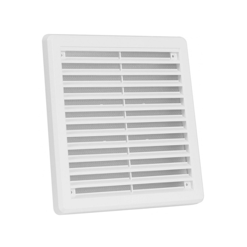 Větrací mřížka 200 × 200 mm, se síťovinou a krytem, bílá, HACO 0305