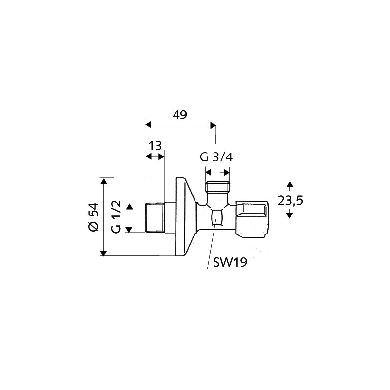 Ventil rohový pračkový Comfort 1/2 x 3/4, Schell 033000699