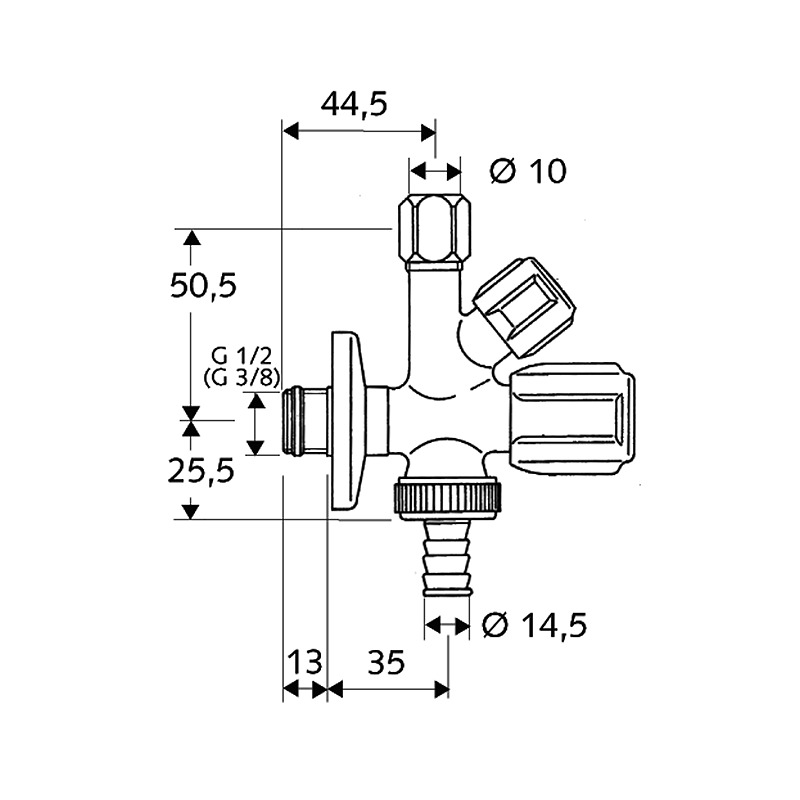 Ventil rohový kombinovaný Comfort 1/2 x 3/4 x 3/8, Schell 035510699