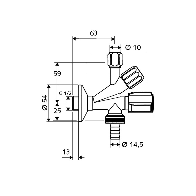 Ventil rohový kombinovaný Comfort 1/2 × 3/4 x 3/8,s filtrem, Schell 035600699