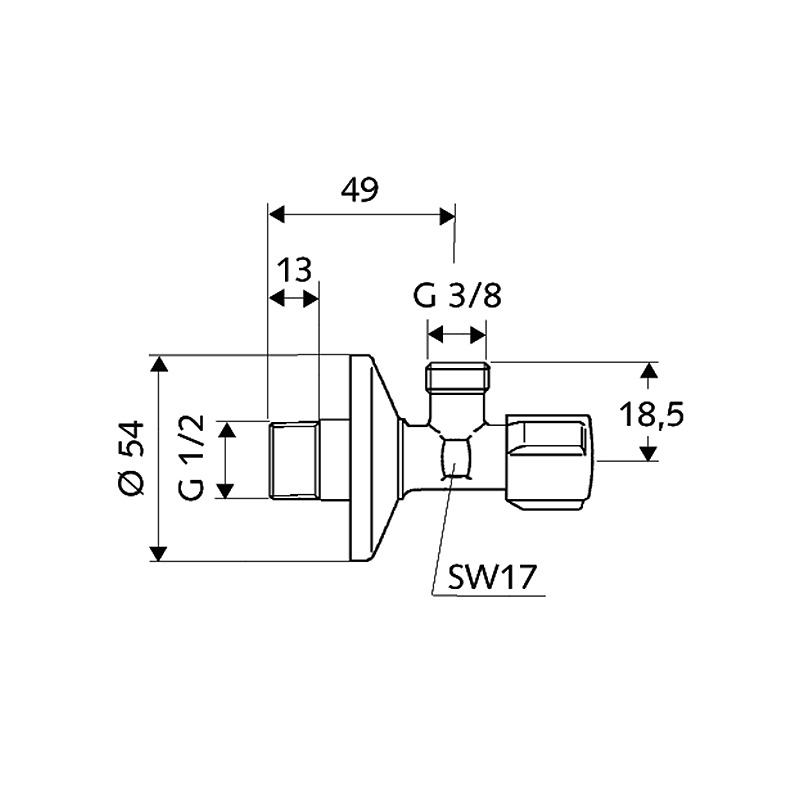 Ventil rohový Comfort 1/2 x 3/8, regulační, Schell 052120699