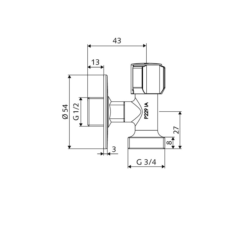 Ventil rohový pračkový Comfort 1/2 x 3/4, s horním ovládáním, Schell 054400699