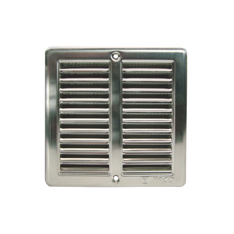 Větrací mřížka nerezová, 150 × 150 mm, s rámečkem a síťovinou, HACO 0701