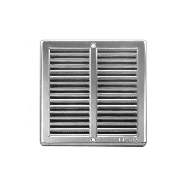 Větrací mřížka nerezová, 200 × 200 mm, s rámečkem a síťovinou, HACO 0707