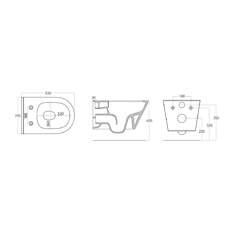 Klozet závěsný AWA Rimless, 35,5 × 53 cm, černá/mat, Sapho 100314-110