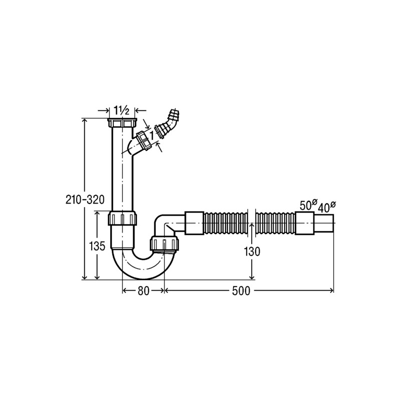 Dřezový sifon bez výpusti G 6/4, odpad 50/40 mm, s přípojkou, Viega 101633