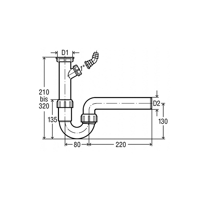 Dřezový sifon bez výpusti G 6/4, odpad 50 mm, s přípojkou, Viega 102838
