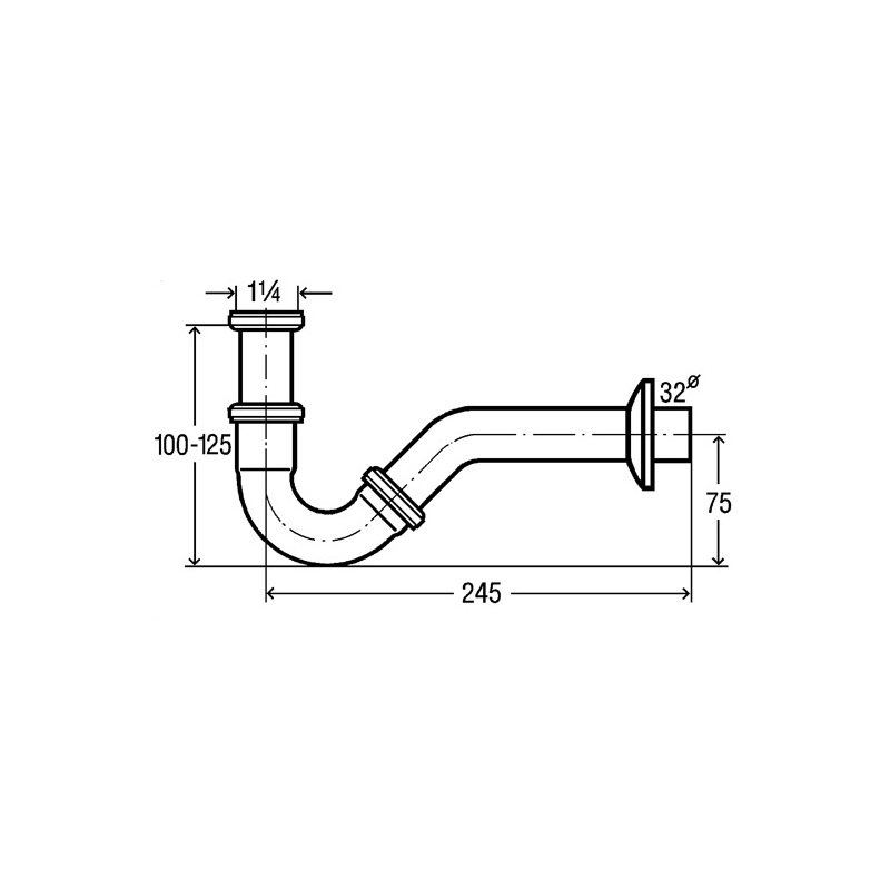Bidetový sifon G 5/4, odpad 32 mm, chrom, Viega 103781