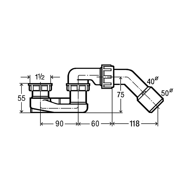 Vaničkový sifon bez výpusti G 6/4, odpad 40/50 mm, Viega 106263