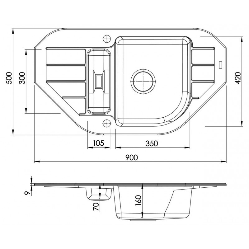 Kuchyňský rohový granitový dřez Alveus Niagara 60 Black 900 x 500 mm