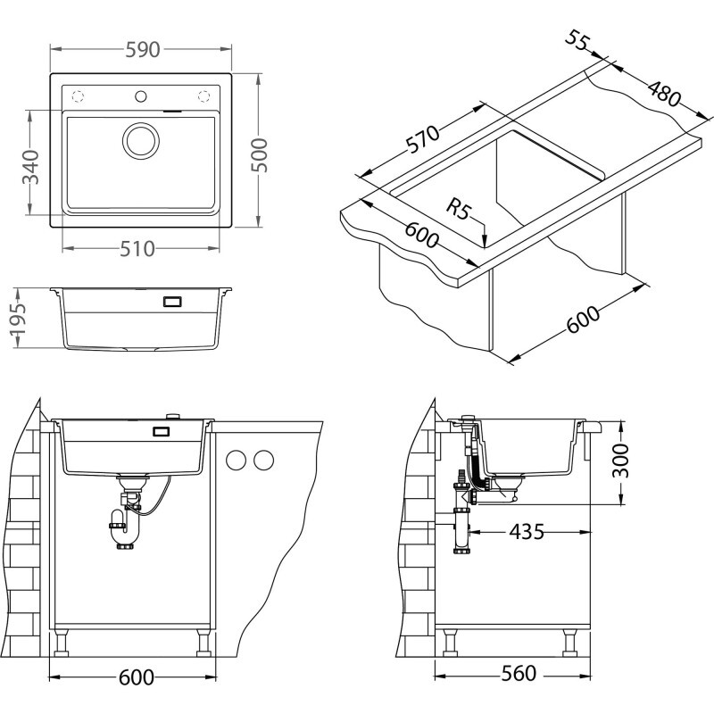 Kuchyňský granitový dřez Alveus Atrox 30 Black 590 x 500 mm