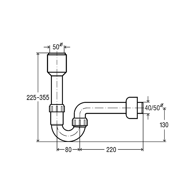 Pisoárový sifon 50 mm, odpad 40/50 mm, bílý, Viega 114640