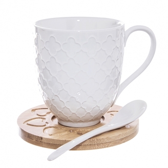 Hrnek s podšálkem a lžičkou WHITELINE, 0,37 l, 2 ks, Orion, 127287