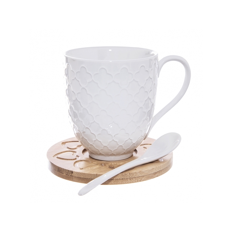 Hrnek s podšálkem a lžičkou WHITELINE, 0,37 l, 2 ks, Orion, 127287