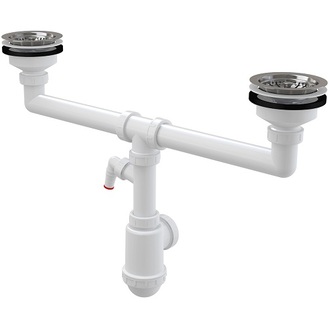 Dřezový sifon A453P s výpustí 115 mm, odpad 40/50 mm, s přípojkou, Alcadrain A453P