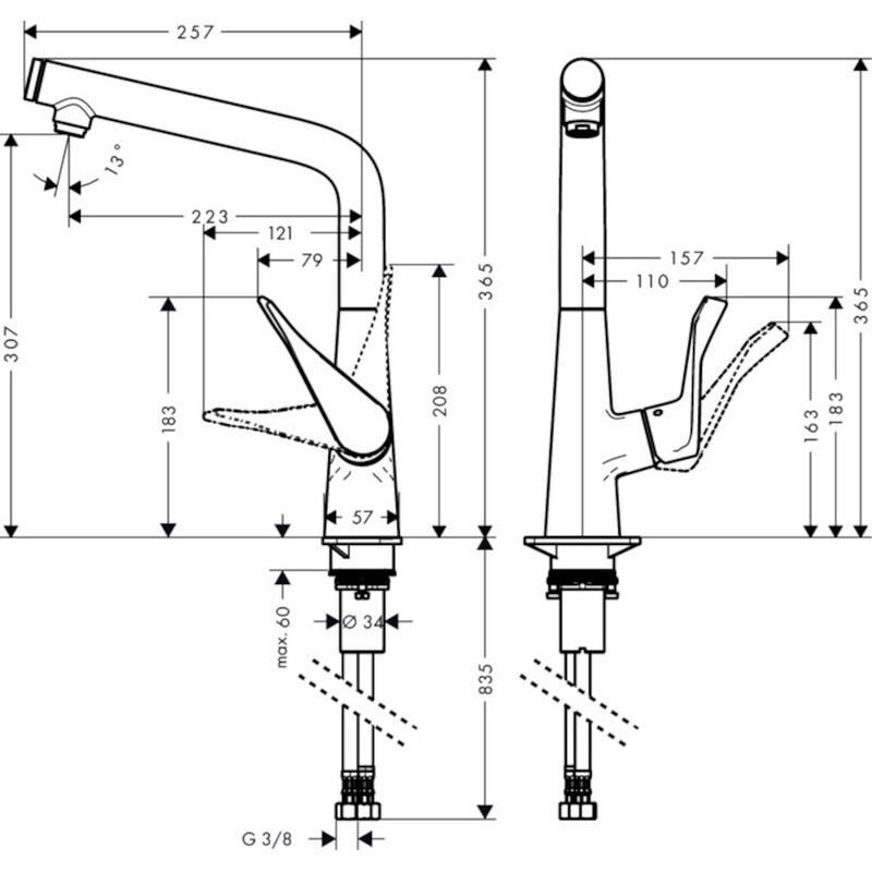 Dřezová baterie Metris M71, chrom, stojánková, Hansgrohe 14883000
