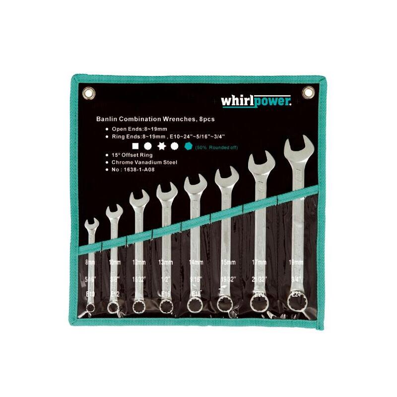 Sada kombinovaných klíčů, 8 ks, 8 - 19 mm, Whirlpower