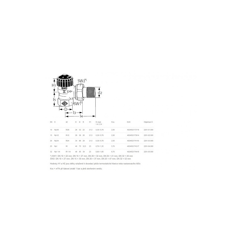 Radiátorový ventil Standard 1, rohový, Heimeier 2201-04.000