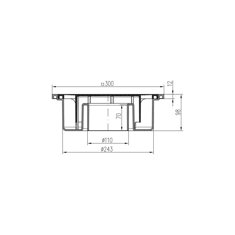 Podlahová vpusť 300 x 300 mm, mřížka bílá, spodní odtok d 110 mm, Chuděj 220 P, PV 300 110 P