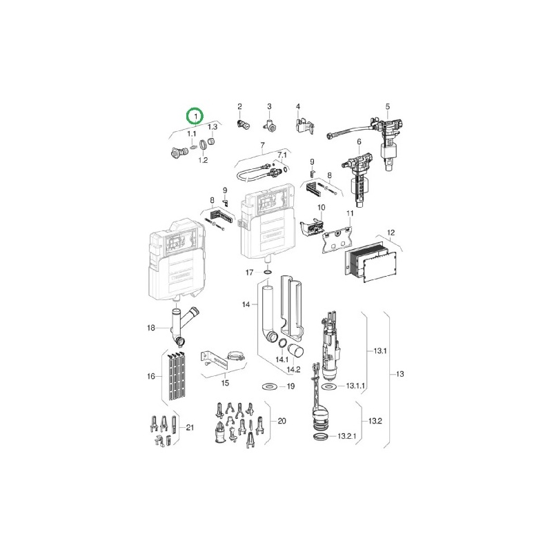 Ventil rohový 1/2 × 3/8 s integrovaným přívodem vody, Geberit 240.269.00.1