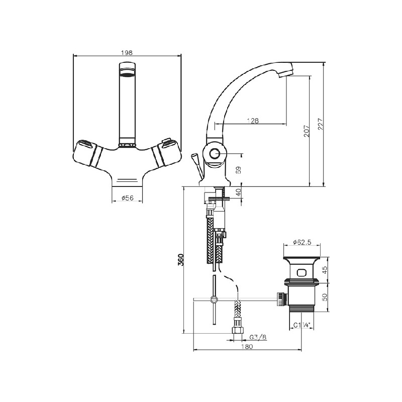 Umyvadlová baterie Aquamat, chrom, stojánková, bez výpusti, Novaservis 2601,0
