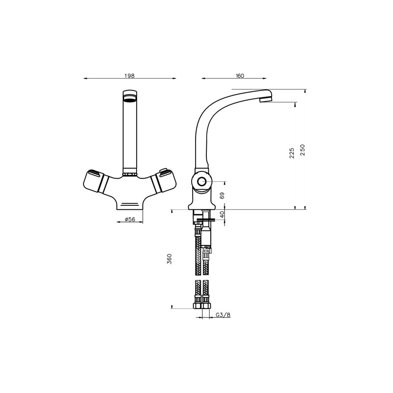 Dřezová baterie Aquamat, chrom, stojánková, Novaservis 2613,0