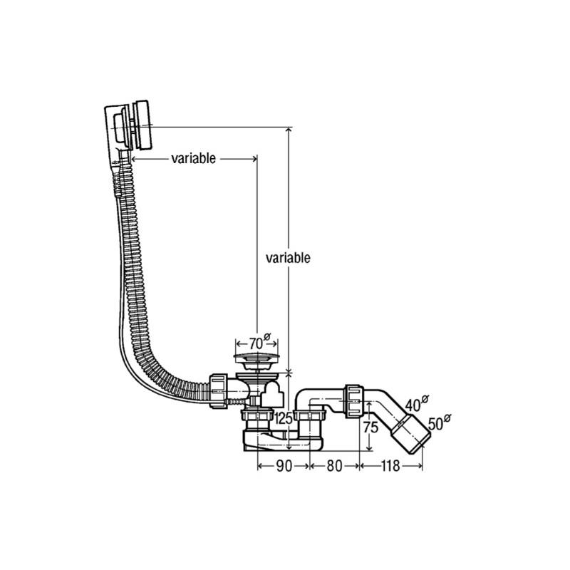 Vanový sifon, odpad 40/50 mm, s ovládáním, chrom, Viega 285357