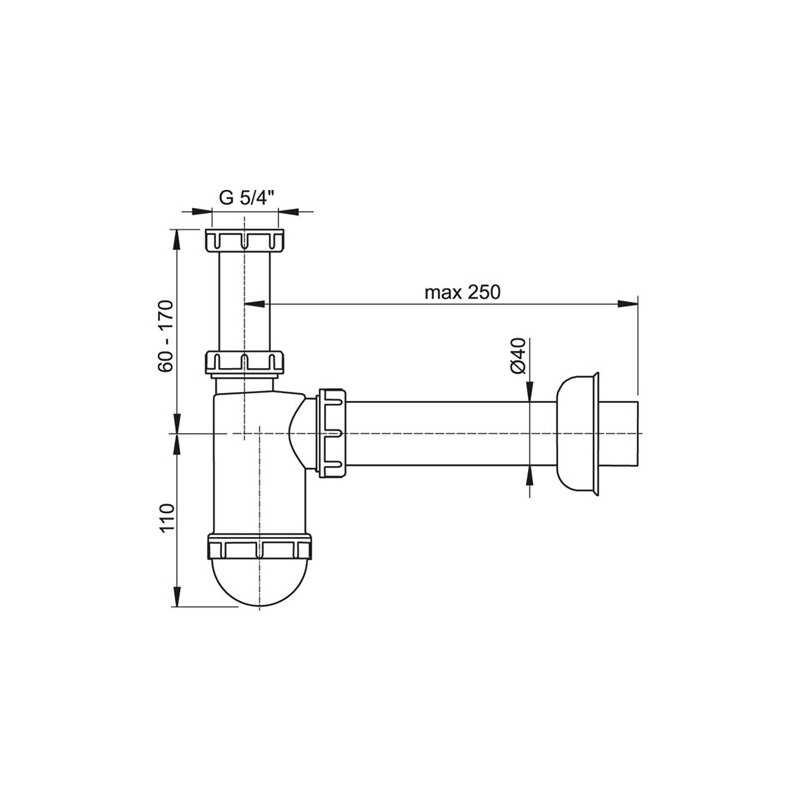 Umyvadlový sifon A43 bez výpusti G 5/4, odpad 40 mm, Alcadrain A43