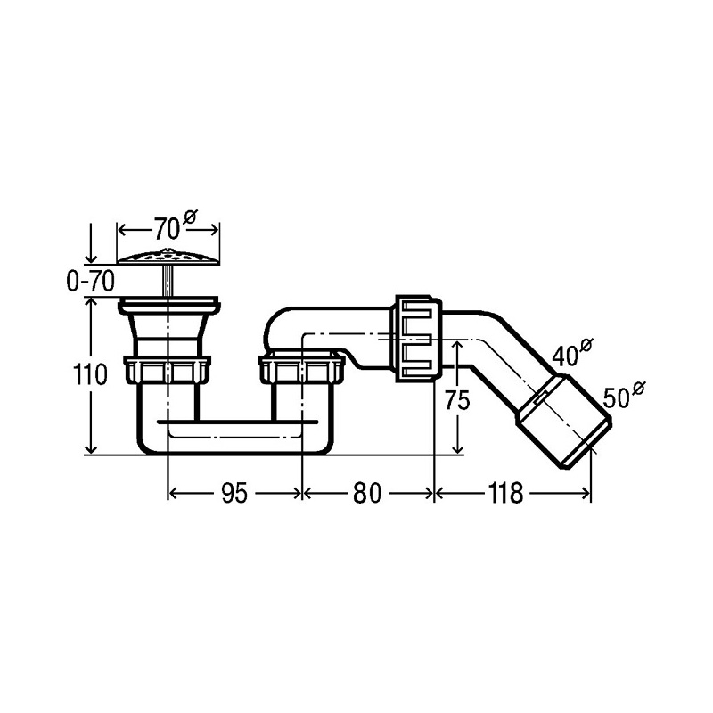Vaničkový sifon 70, odpad 40/50 mm, Viega 312121