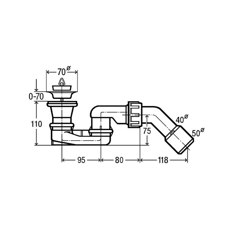 Vaničkový sifon 70, odpad 40/50 mm, Viega 312138