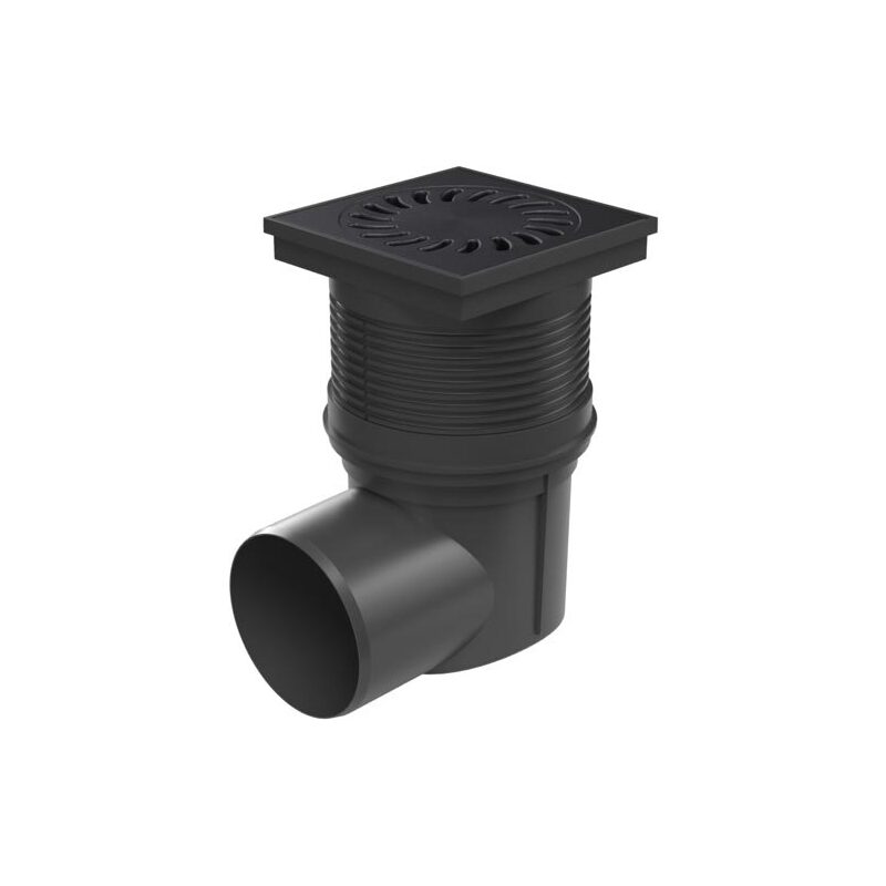 Kanalizační vpusť s bočním odtokem 110 mm, suchá klapka, mřížka litinová černá 150x150 mm, Chuděj 324 S Li, KVB 110 S Li