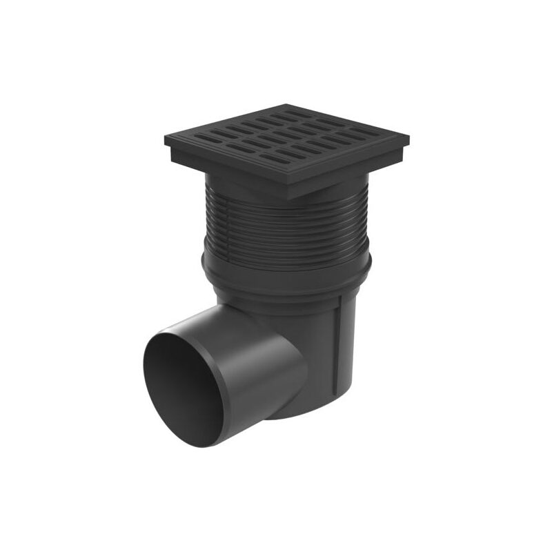 Kanalizační vpusť s bočním odtokem 110 mm, suchá klapka, mřížka plastová černá 150x150 mm, Chuděj 324 S, KVB 110 S