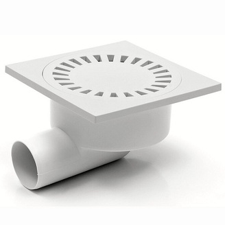 Podlahová vpusť 150 x 150 mm, mřížka bílá, boční odtok d 50 mm, Chuděj 326 P