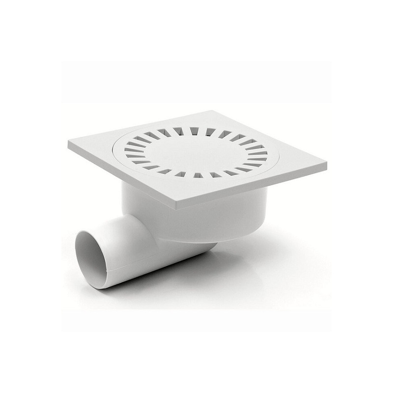Podlahová vpusť 150 x 150 mm, mřížka bílá, boční odtok d 50 mm, Chuděj 326 P