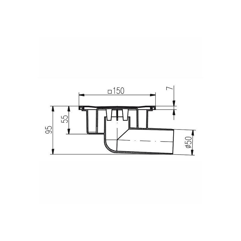 Podlahová vpusť 150 x 150 mm, mřížka bílá, boční odtok d 50 mm, Chuděj 326 P
