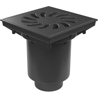 Kanalizační vpusť se spodním odtokem 110/160 mm, suchá klapka, mřížka plastová černá 245x245 mm, Chuděj 328 P, KVS 160 S P