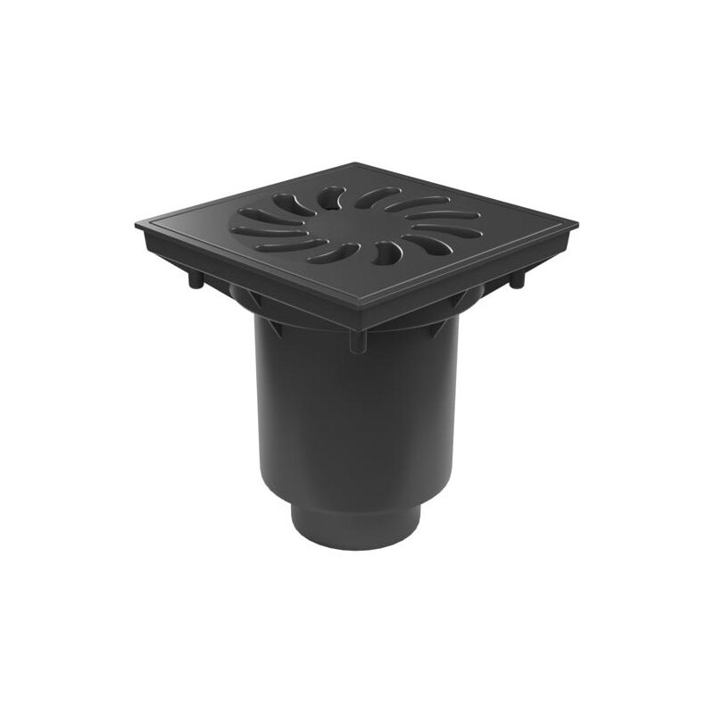 Kanalizační vpusť se spodním odtokem 110/160 mm, suchá klapka, mřížka plastová černá 245x245 mm, Chuděj 328 P, KVS 160 S P