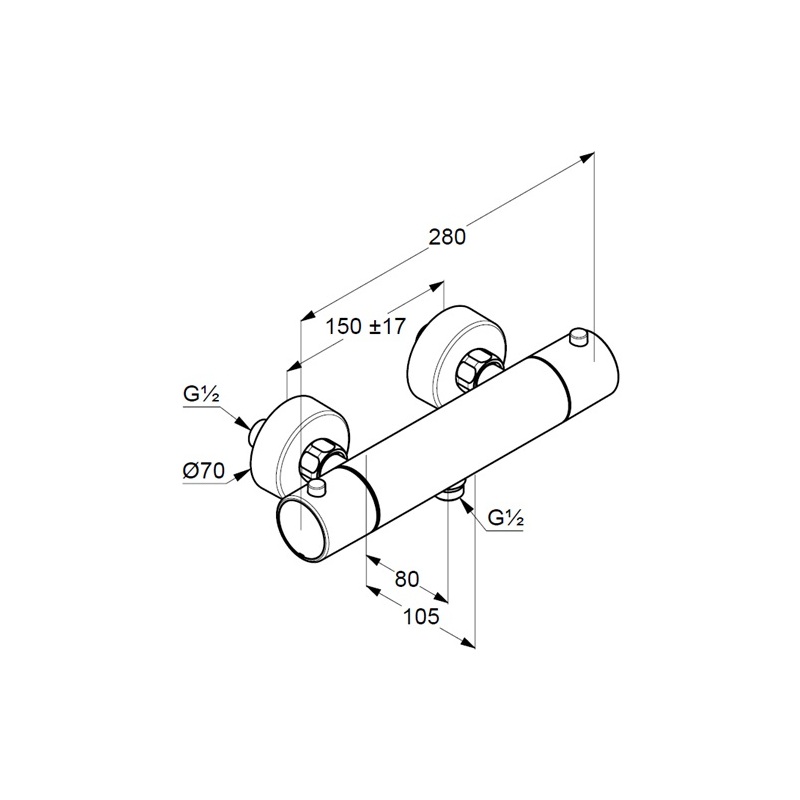 Sprchová baterie Objekta 150 mm, chrom, nástěnná, termostatická, bez příslušenství, Kludi 352000538
