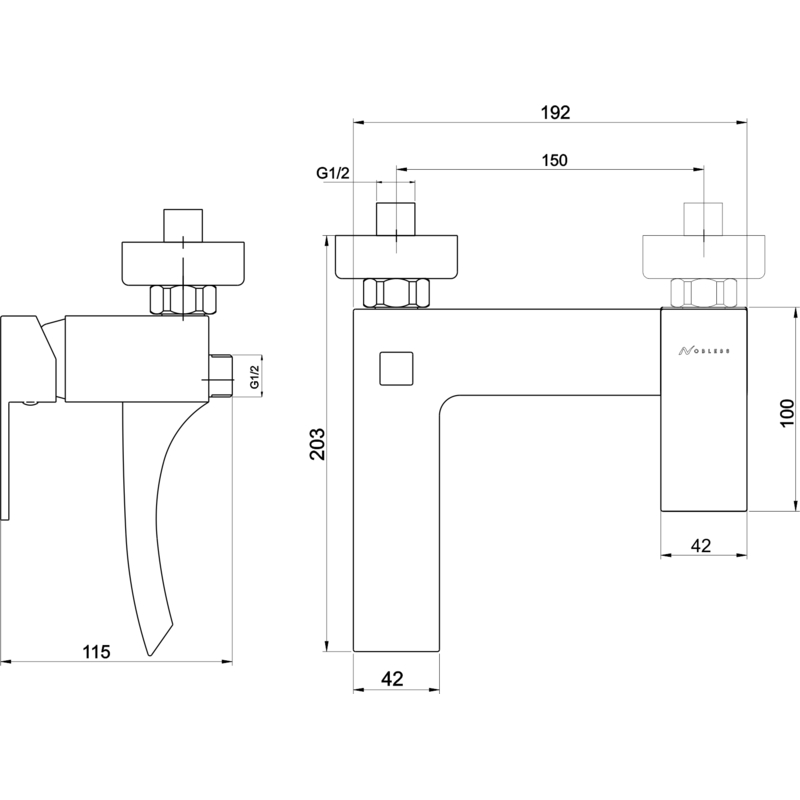 Vanová baterie Nobless Edge 150 mm, chrom, nástěnná, bez příslušenství, Novaservis 36020/1,0