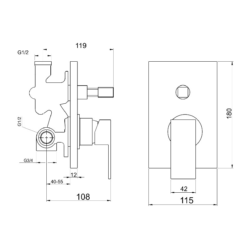Sprchová/vanová baterie Nobless Edge, chrom, podomítková, s příslušenstvím, Novaservis 36050R,0