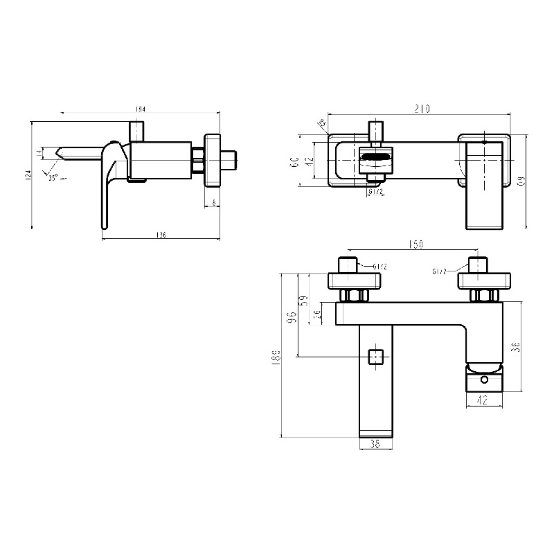 Vanová baterie Nobles Sharp 150 mm, chrom, nástěnná, bez příslušenství, Novaservis 37020/1,0
