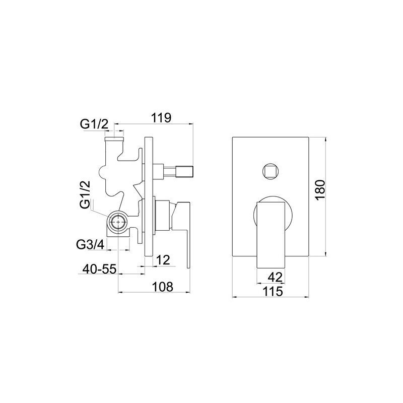 Vanová baterie Nobless Sharp, chrom, podomítková, s příslušenstvím, Novaservis 37050R,0