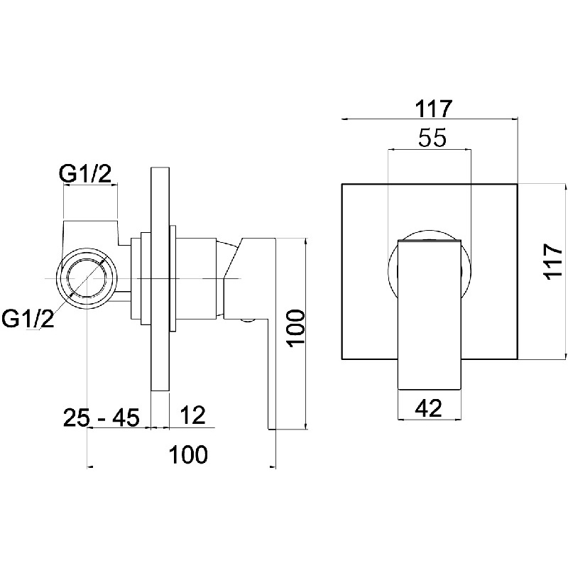 Sprchová baterie Nobless Sharp, chrom, podomítková, bez příslušenství, Novaservis 37050,0