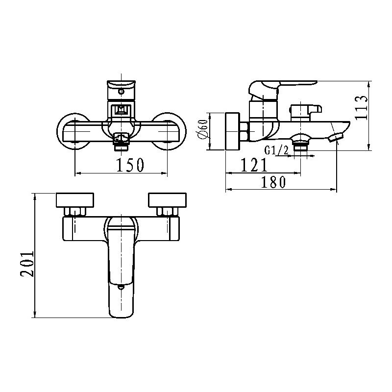 Vanová baterie Nobless Tina 150 mm, bílá/chrom, nástěnná, bez příslušenství, Novaservis 38020/1,1