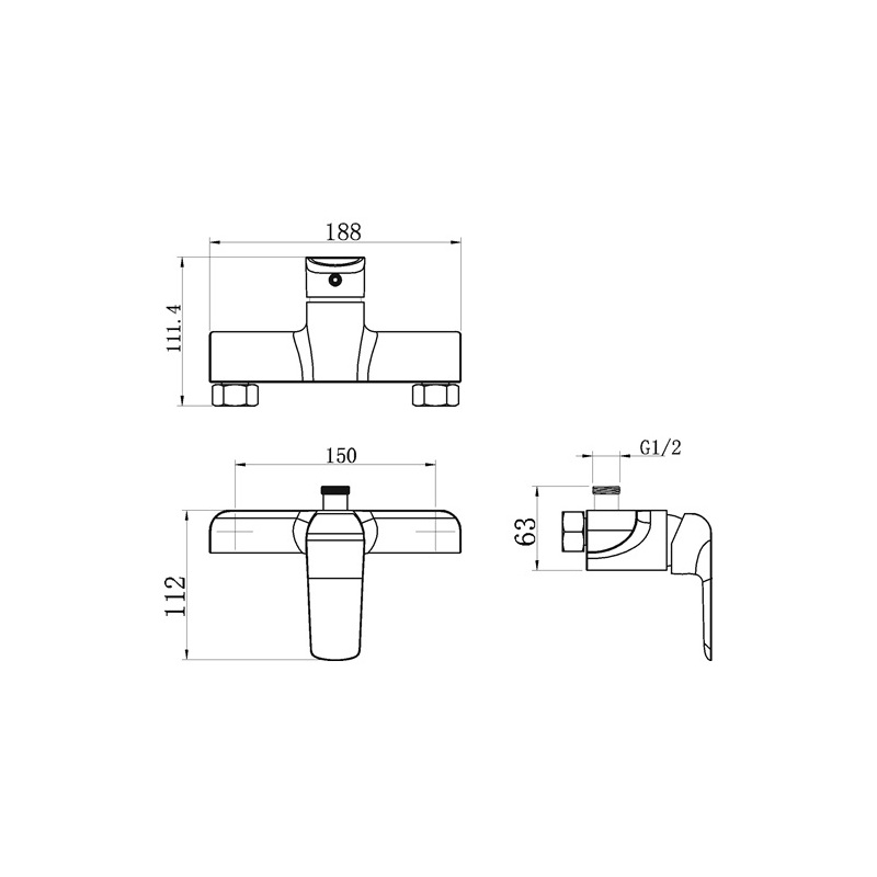 Sprchová baterie Nobless Tina 150 mm, chrom, nástěnná, bez příslušenství, Novaservis 38062/1,0