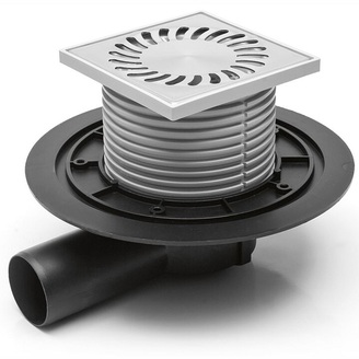 Podlahová vpusť 125 x 125 mm, mřížka nerez, boční odtok d 50 mm, Chuděj 381 A, PVBU 50