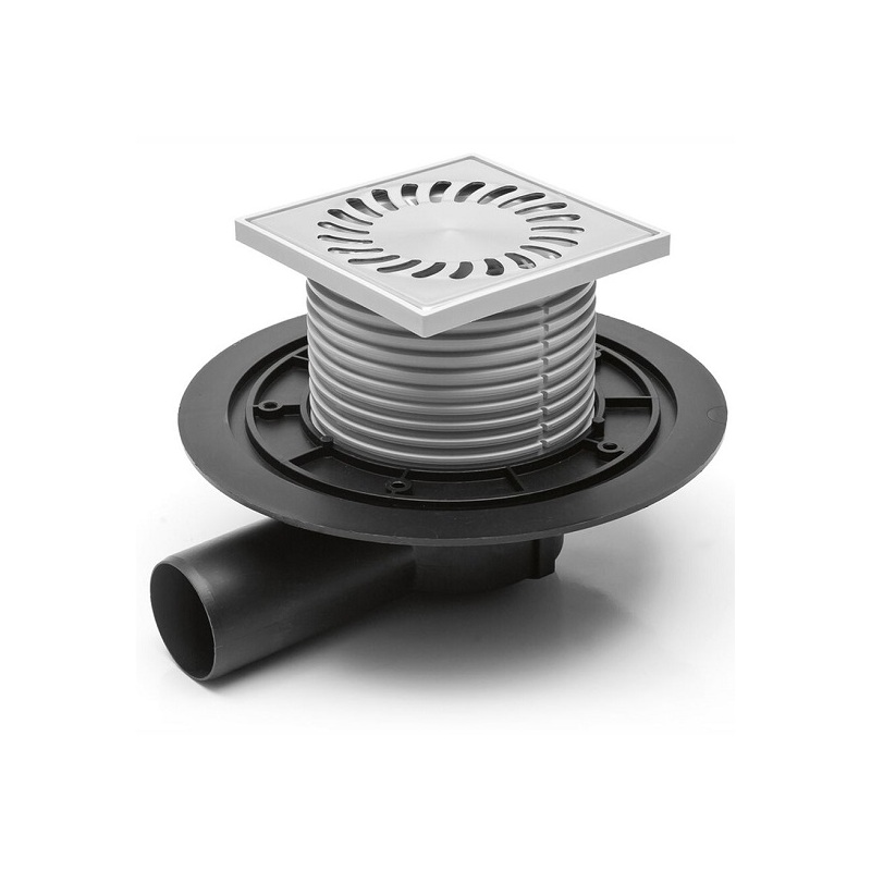 Podlahová vpusť 125 x 125 mm, mřížka nerez, boční odtok d 50 mm, Chuděj 381 A, PVBU 50