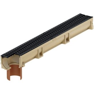 Odvodňovací žlab Euroline, H 104 mm, 1 m, B125, litinový rošt, svislý odtok d 110 mm, ACO 3003699